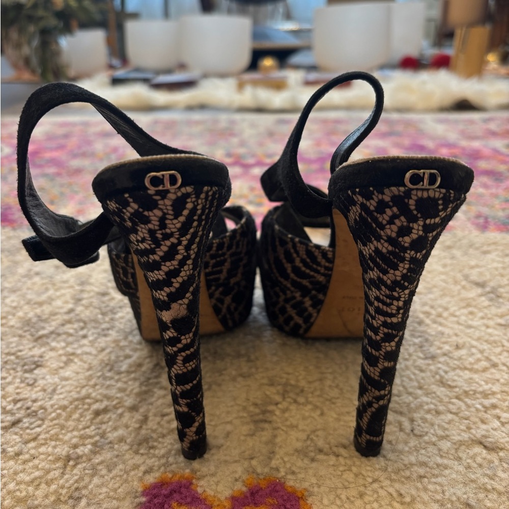 Y2K Christian Dior Lace Platform Peep-Toe Slingback Heels - Picture 6 of 6